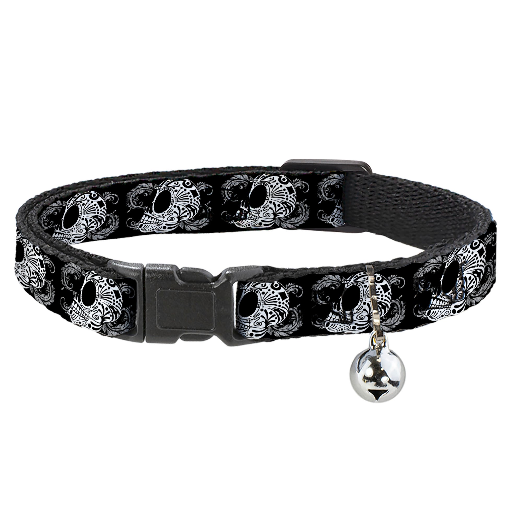 Cat Collar Breakaway - Tattoo Skull Floral Black White Breakaway Cat Collars Buckle-Down