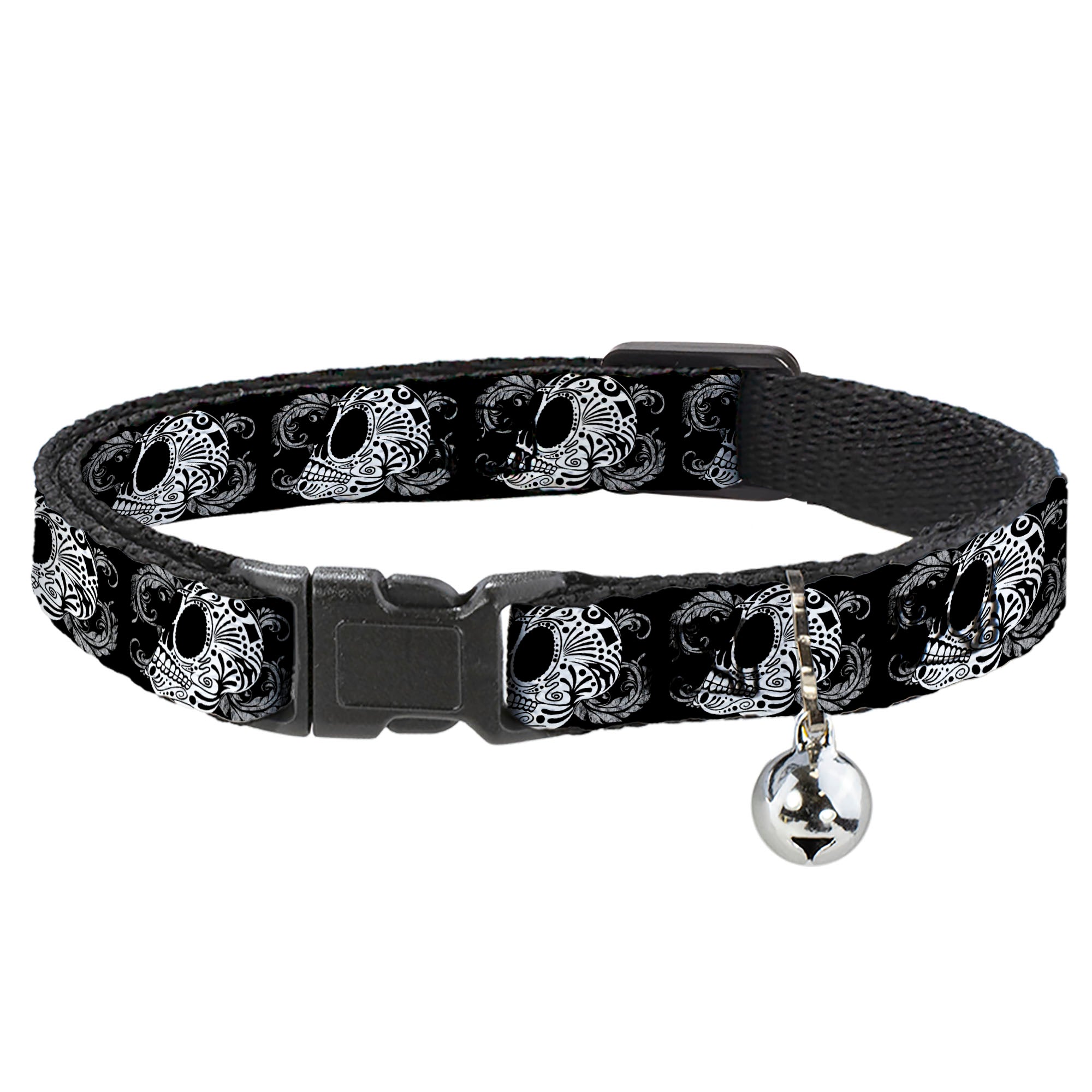 Cat Collar Breakaway - Tattoo Skull Floral Black White Breakaway Cat Collars Buckle-Down