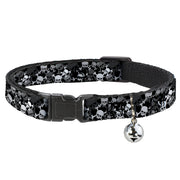 Cat Collar Breakaway - Top Skulls Stacked Black Gray White Breakaway Cat Collars Buckle-Down