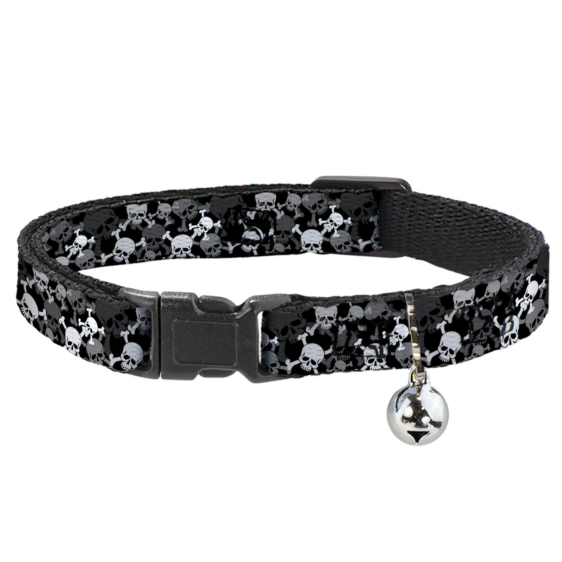 Cat Collar Breakaway - Top Skulls Stacked Black Gray White Breakaway Cat Collars Buckle-Down