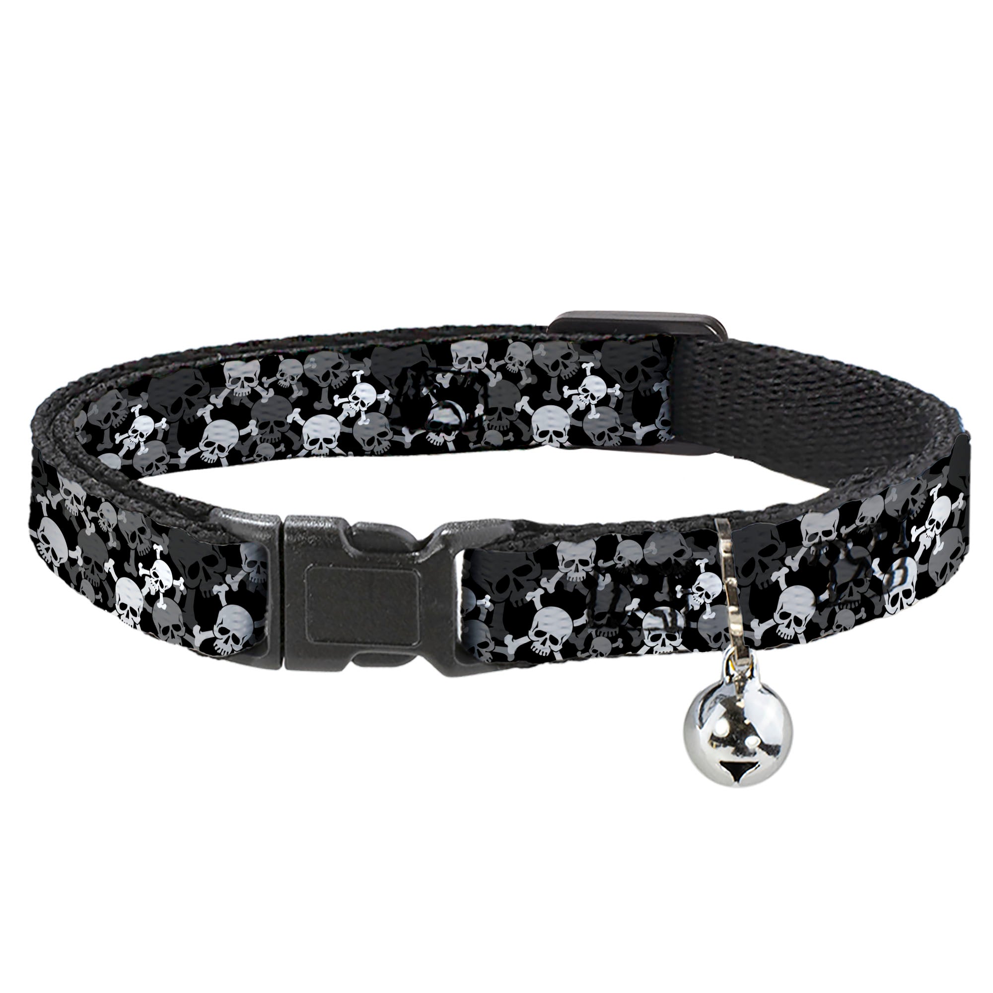 Cat Collar Breakaway - Top Skulls Stacked Black Gray White Breakaway Cat Collars Buckle-Down