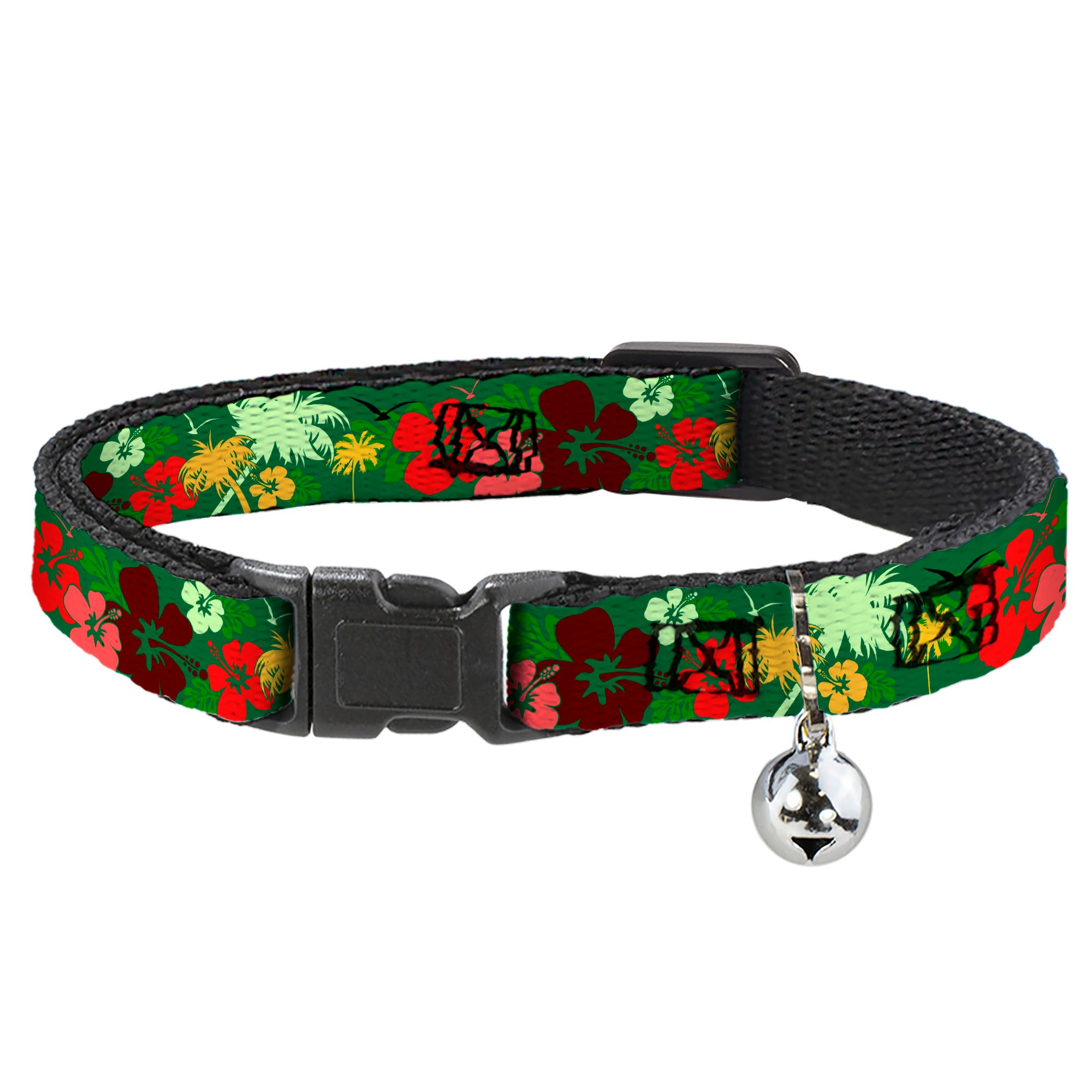 Cat Collar Breakaway - Tropical Flora Greens Reds Gold Breakaway Cat Collars Buckle-Down