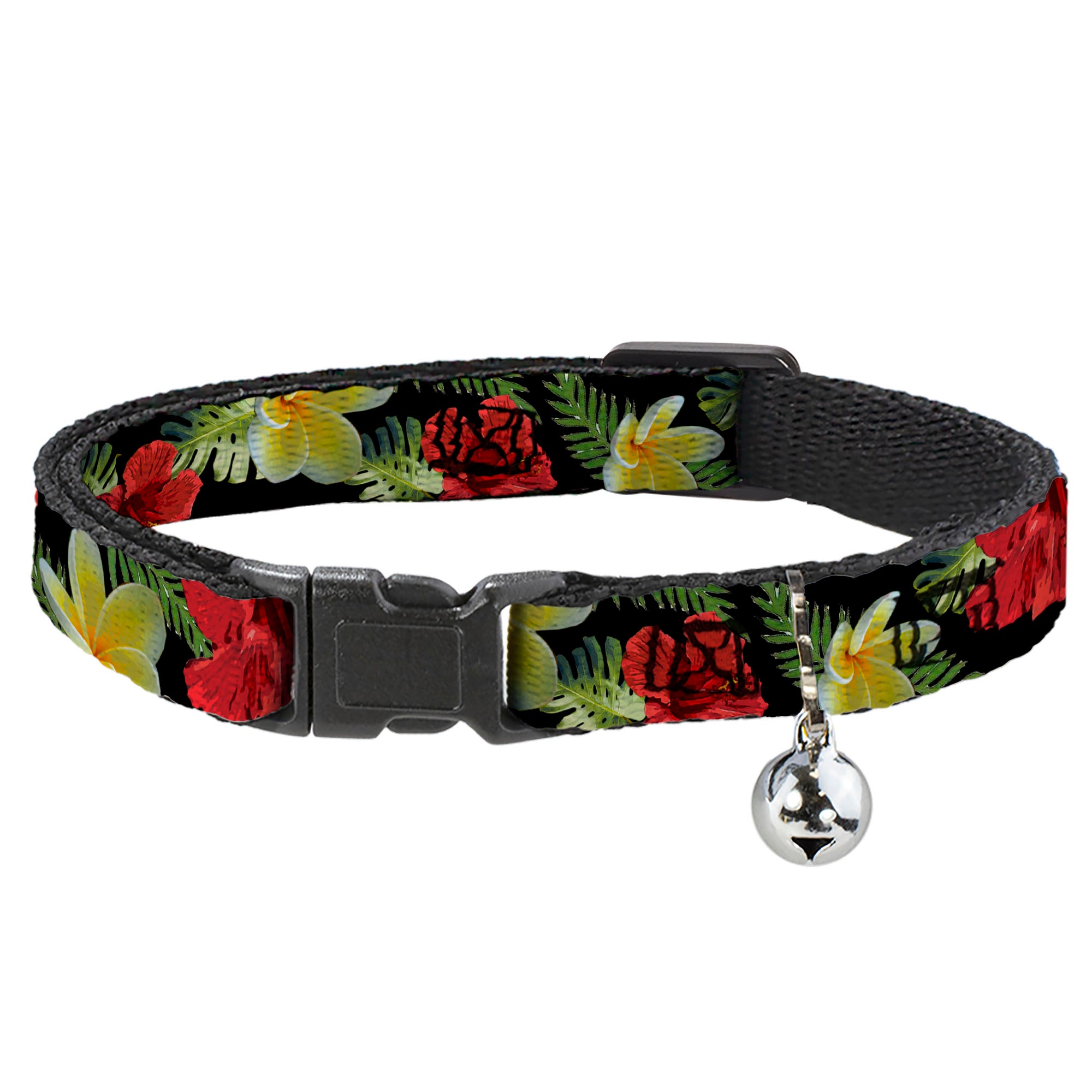 Cat Collar Breakaway - Tropical Floral Collage Black Red Orange Breakaway Cat Collars Buckle-Down