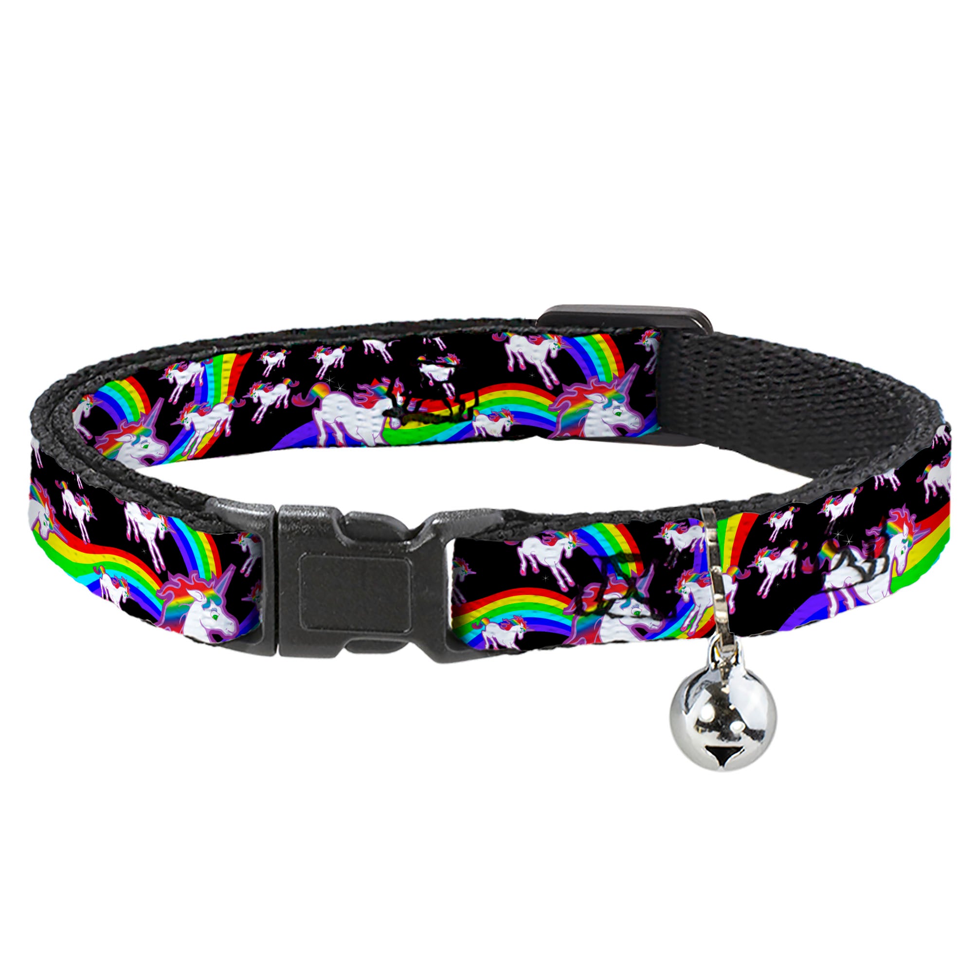 Cat Collar Breakaway - Unicorns Rainbow Swirl Black Breakaway Cat Collars Buckle-Down