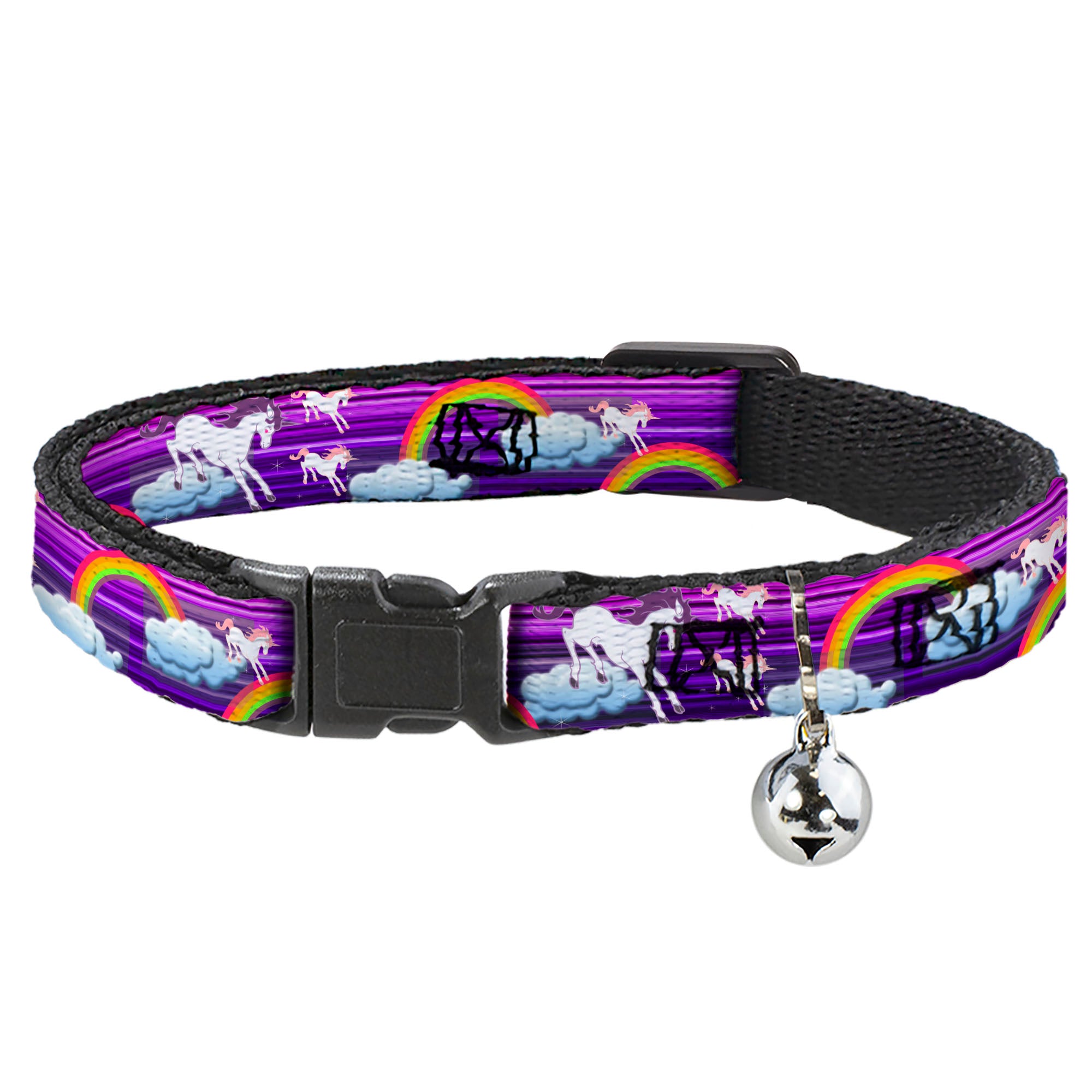 Cat Collar Breakaway - Unicorns Rainbows w Stripes Purple Breakaway Cat Collars Buckle-Down