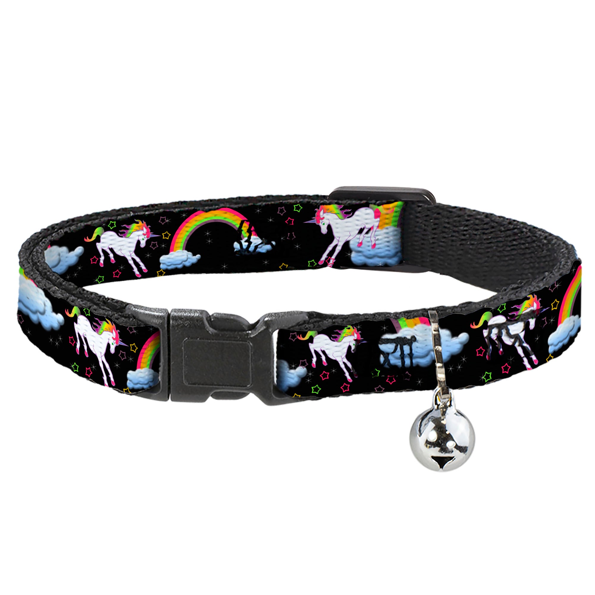 Cat Collar Breakaway - Unicorns Rainbows Stars Black Breakaway Cat Collars Buckle-Down