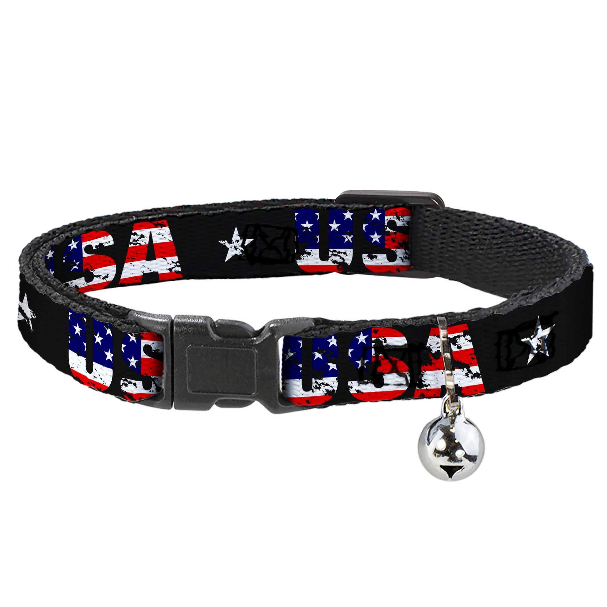 Cat Collar Breakaway - USA w Star Black US Flags Breakaway Cat Collars Buckle-Down