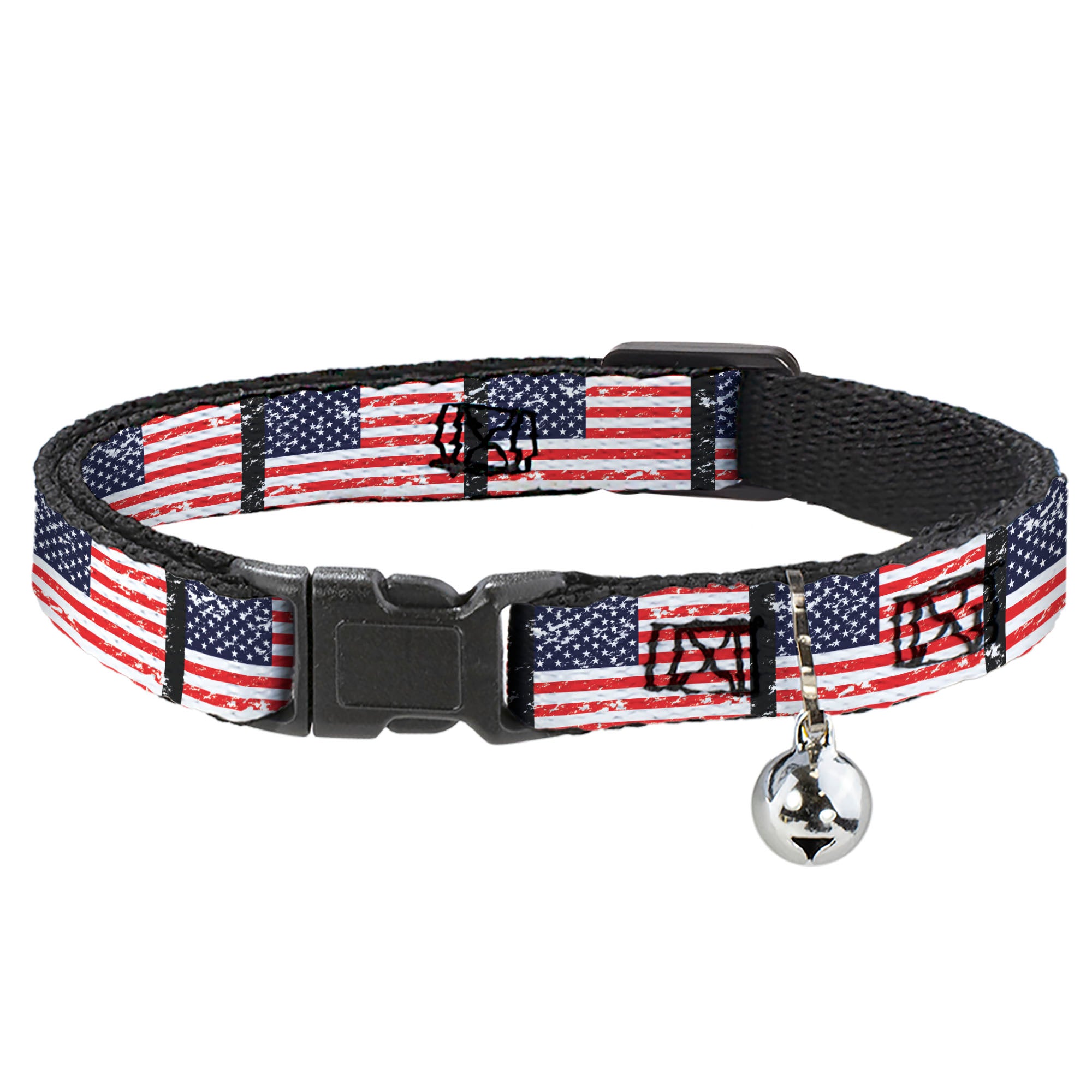 Cat Collar Breakaway - United States Flags Weathered Black Breakaway Cat Collars Buckle-Down
