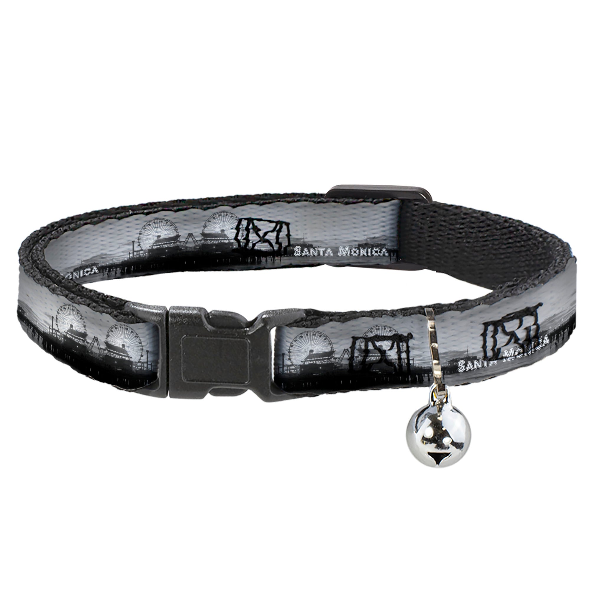 Cat Collar Breakaway - Vivid SANTA MONICA Pier Skyline Grays White Breakaway Cat Collars Buckle-Down