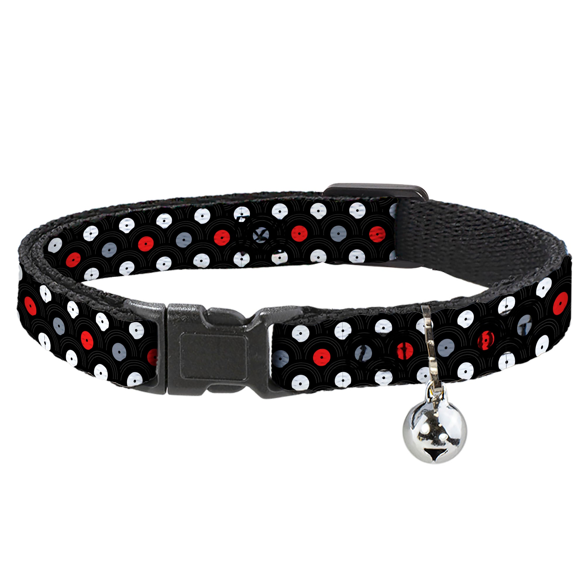 Cat Collar Breakaway - Vinyl Records Stacked Black Gray Red White Breakaway Cat Collars Buckle-Down