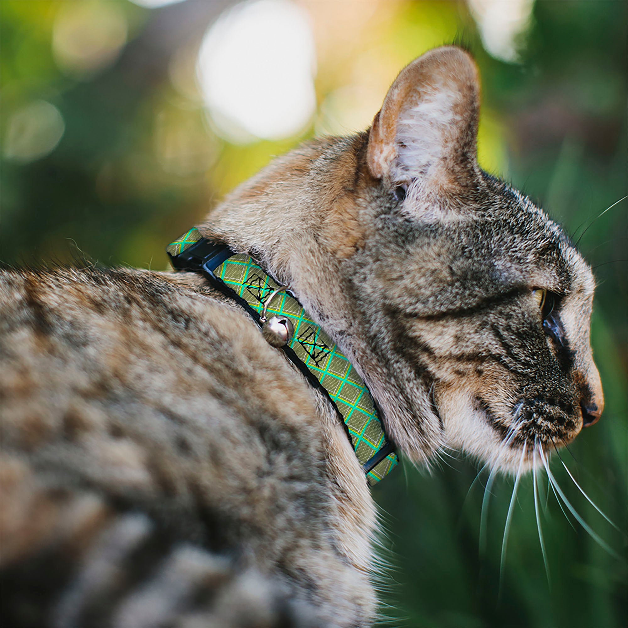 Cat Collar Breakaway - Wire Grid Tan Green Yellow Breakaway Cat Collars Buckle-Down