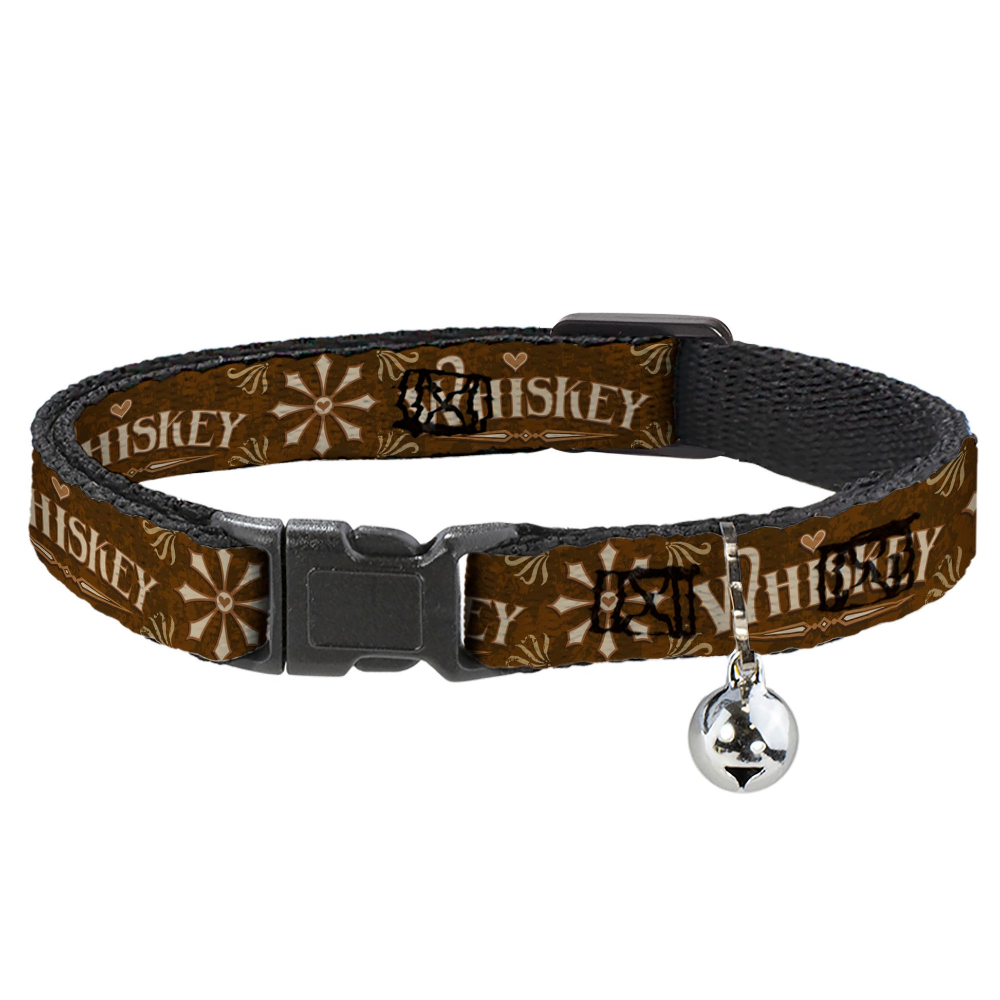 Cat Collar Breakaway with Bell - Western WHISKEY Heart Repeat Browns Tan Breakaway Cat Collars Buckle-Down