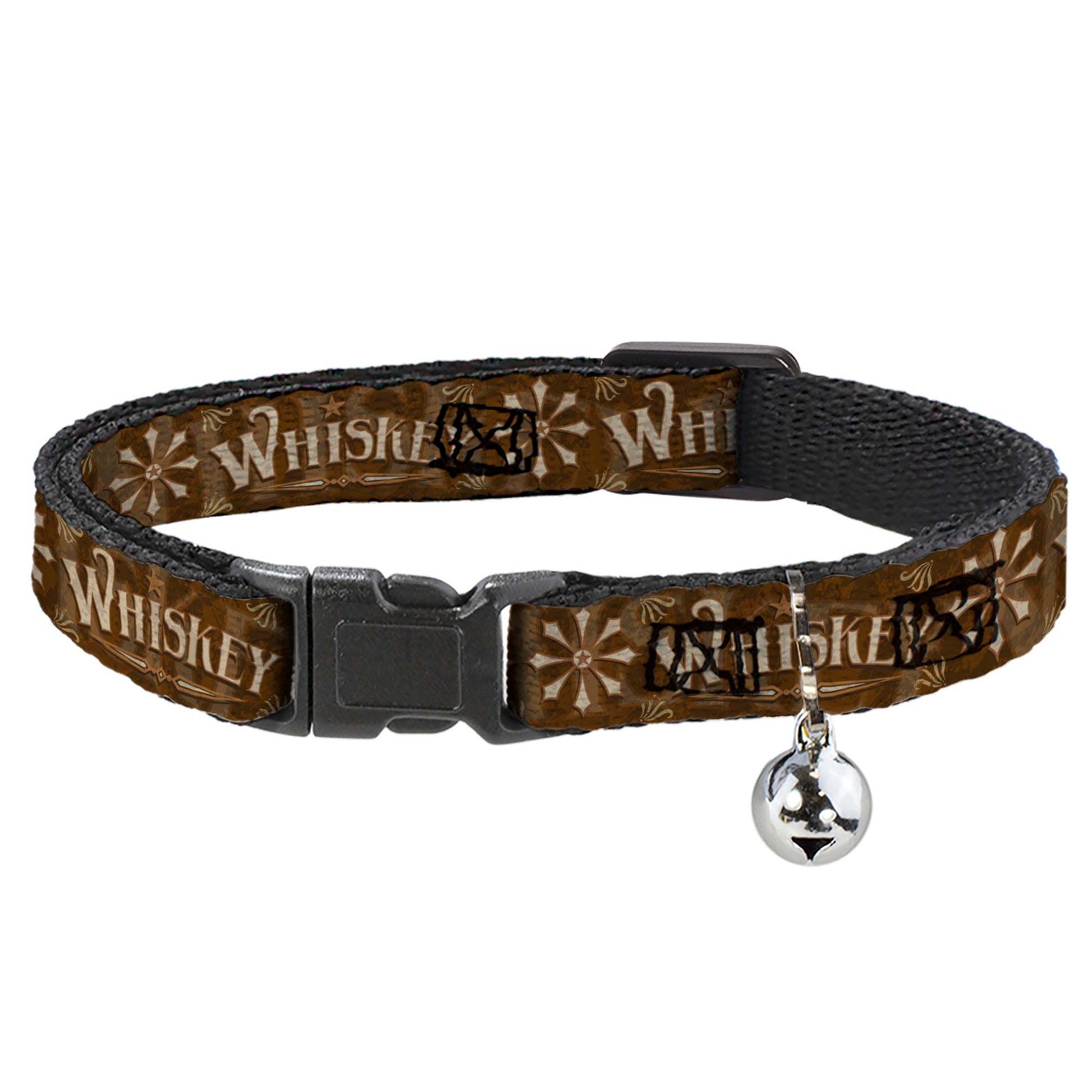 Cat Collar Breakaway with Bell - Western WHISKEY Star with Text Shadow Repeat Browns Tan Breakaway Cat Collars Buckle-Down