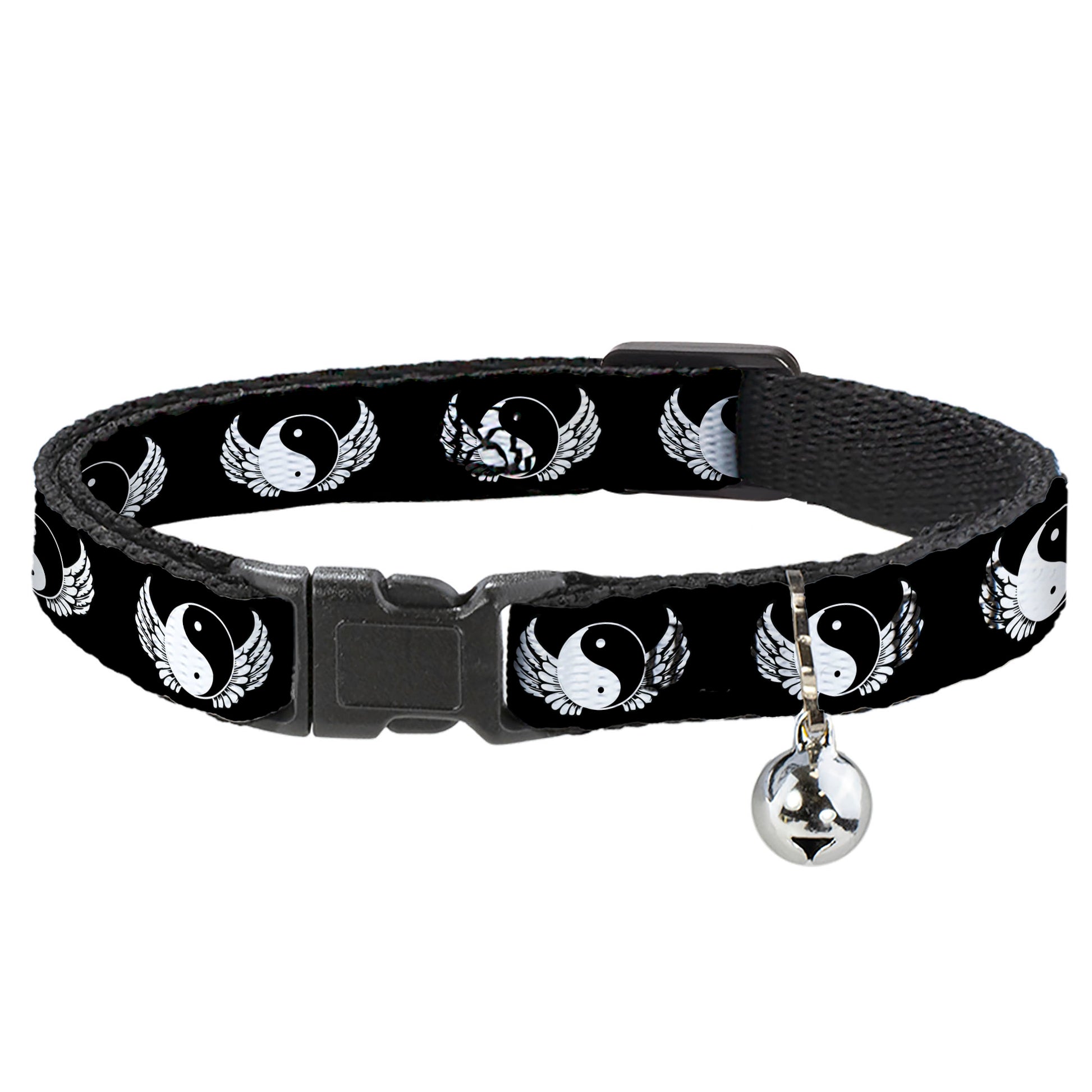 Cat Collar Breakaway - Yin Yang w Wings Black White Breakaway Cat Collars Buckle-Down