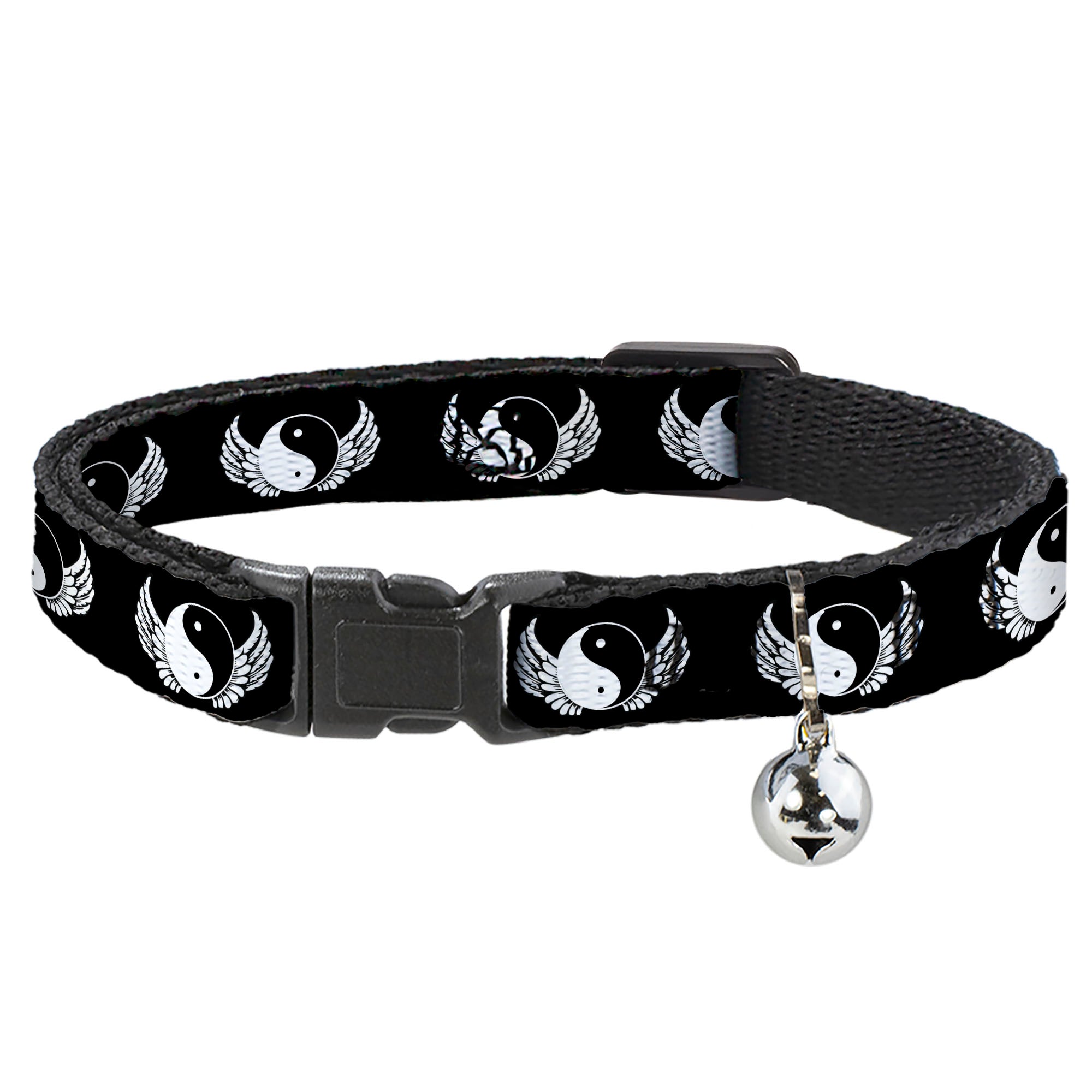 Cat Collar Breakaway - Yin Yang w Wings Black White Breakaway Cat Collars Buckle-Down