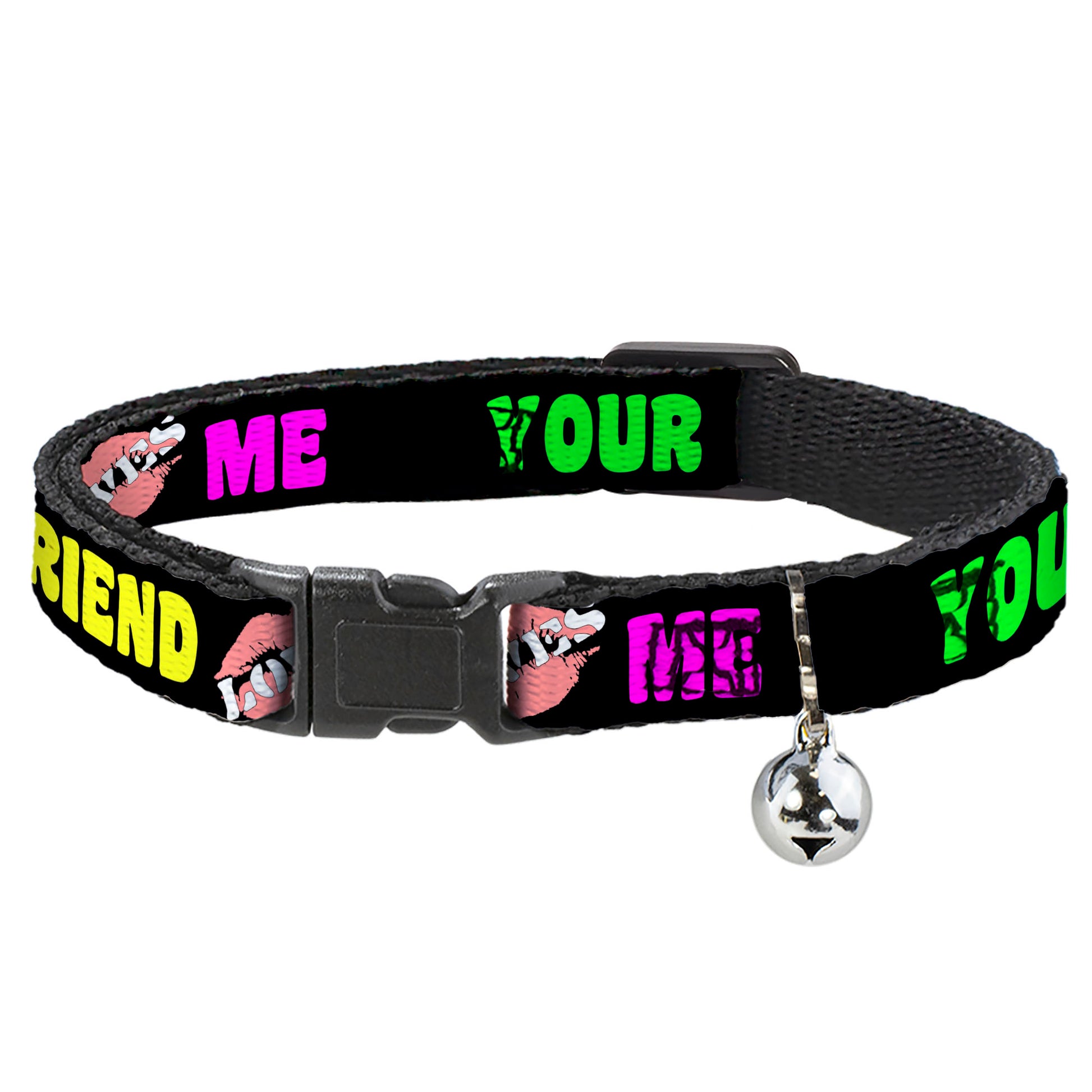 Cat Collar Breakaway - YOUR BOYFRIEND LOVES ME w Kiss Black Neon Breakaway Cat Collars Buckle-Down