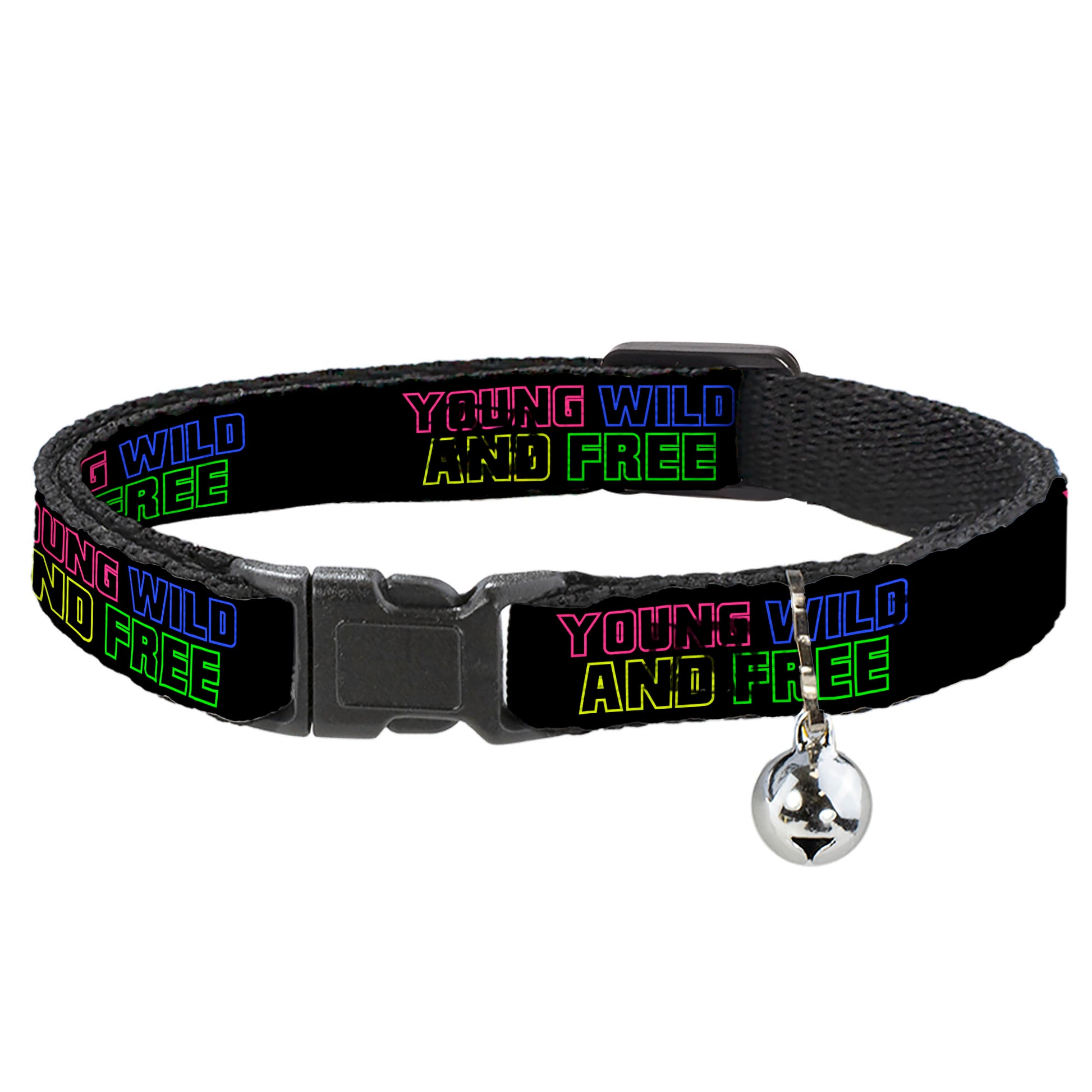 Cat Collar Breakaway - YOUNG WILD AND FREE Outline Black Multi Neon Breakaway Cat Collars Buckle-Down