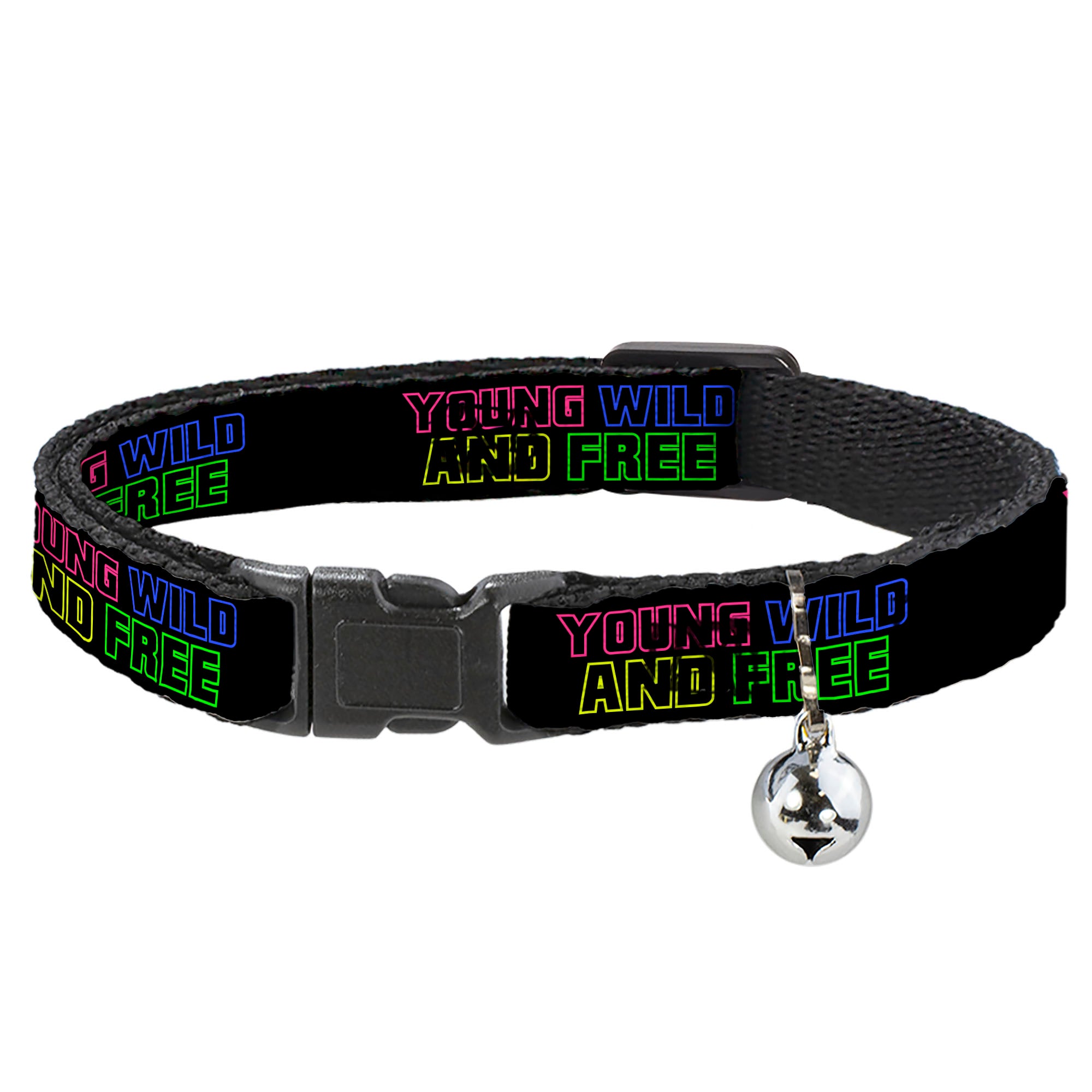 Cat Collar Breakaway - YOUNG WILD AND FREE Outline Black Multi Neon Breakaway Cat Collars Buckle-Down
