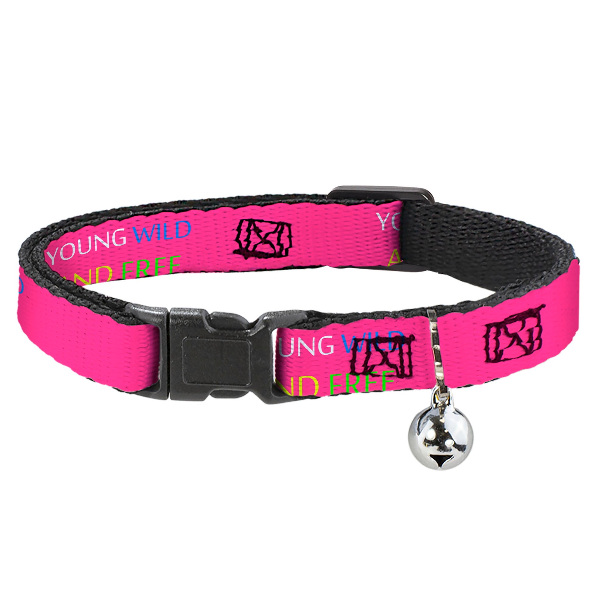Cat Collar Breakaway - YOUNG WILD AND FREE Pink White Blue Yellow Green Breakaway Cat Collars Buckle-Down