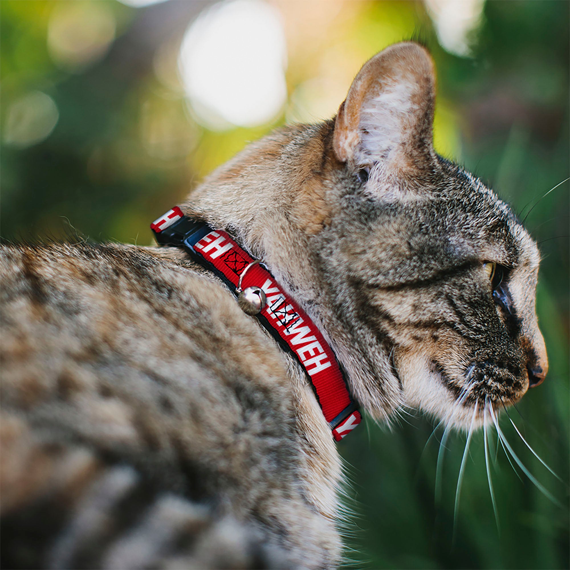 Cat Collar Breakaway with Bell - YAHWEH Text Red White Breakaway Cat Collars Buckle-Down