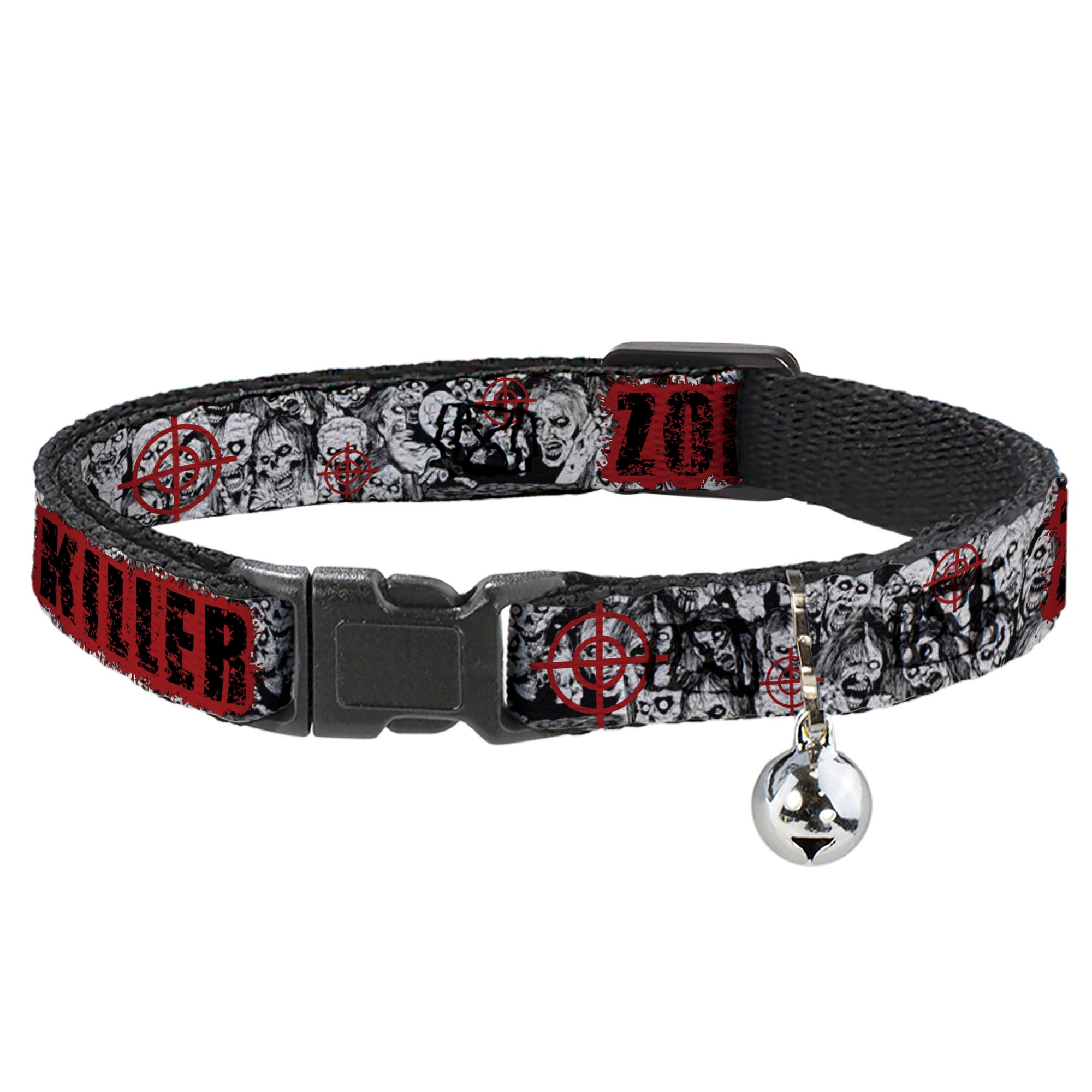 Cat Collar Breakaway - ZOMBIE KILLER w Stacked Zombies Sketch Breakaway Cat Collars Buckle-Down