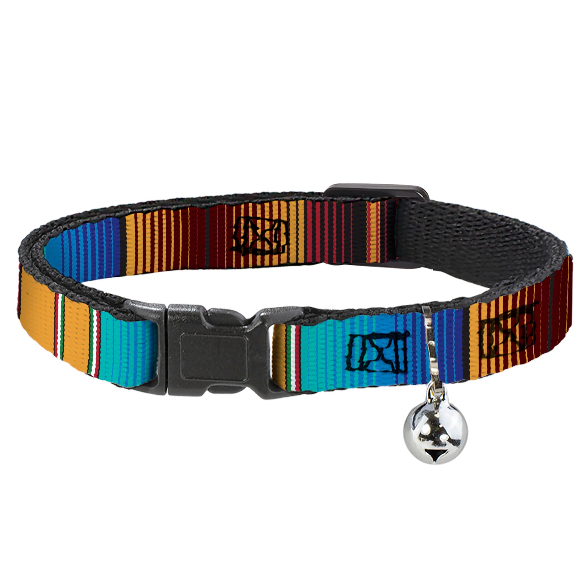 Cat Collar Breakaway - Zarape6 Vertical Stripe Gold Blues Black Red Breakaway Cat Collars Buckle-Down