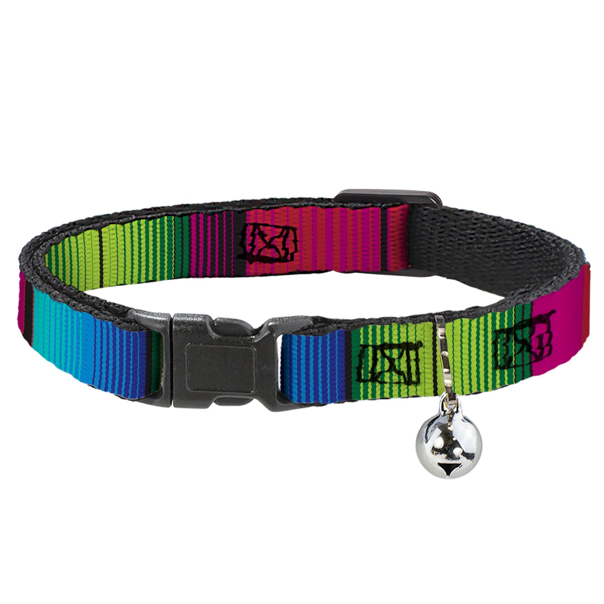 Cat Collar Breakaway - Zarape7 Vertical Pinks Blues Greens Black Breakaway Cat Collars Buckle-Down