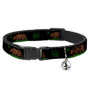 Cat Collar Breakaway - Cali Bear Pot Leaf Black Gray Green Breakaway Cat Collars Buckle-Down