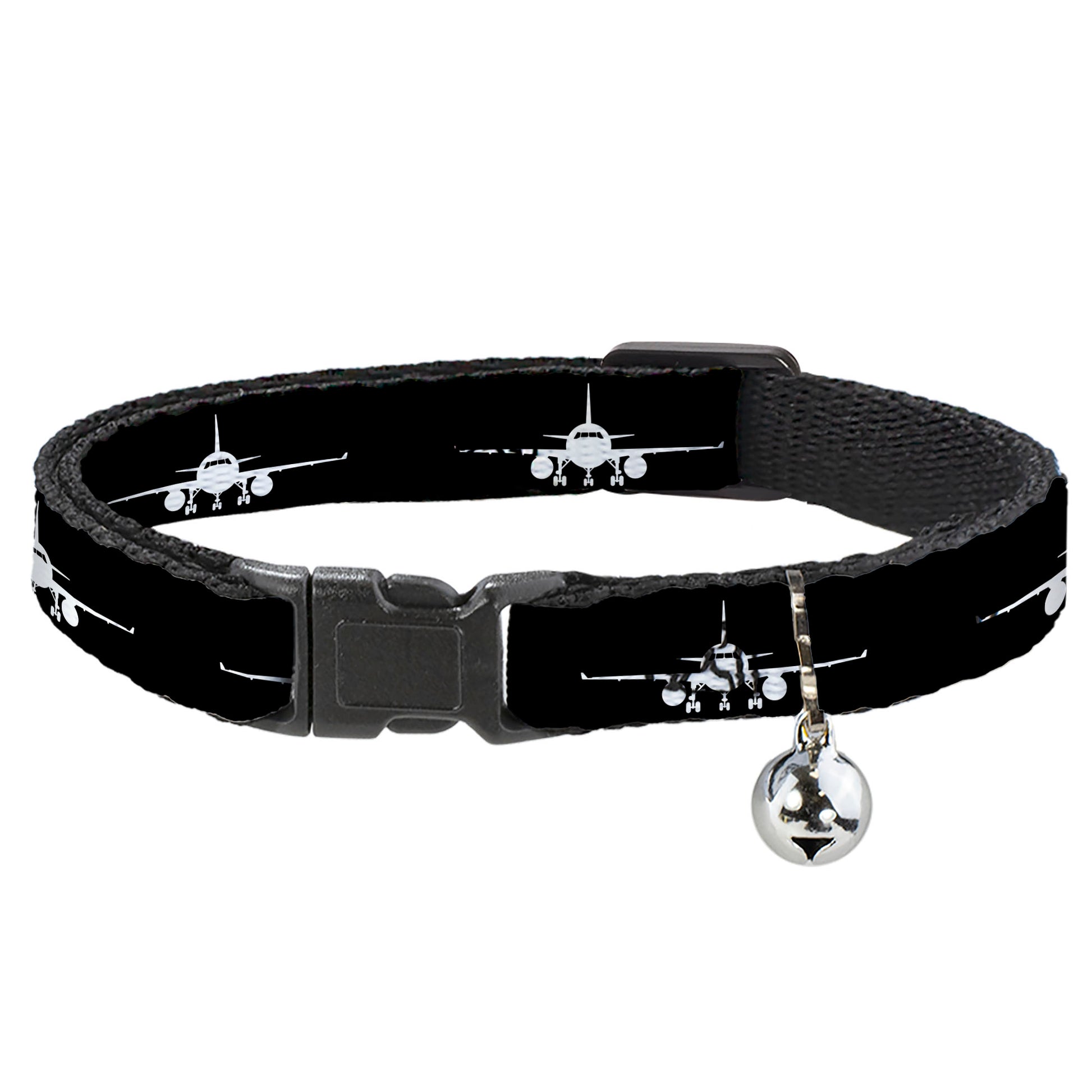 Cat Collar Breakaway with Bell - Airplane Silhouette Black White Breakaway Cat Collars Buckle-Down