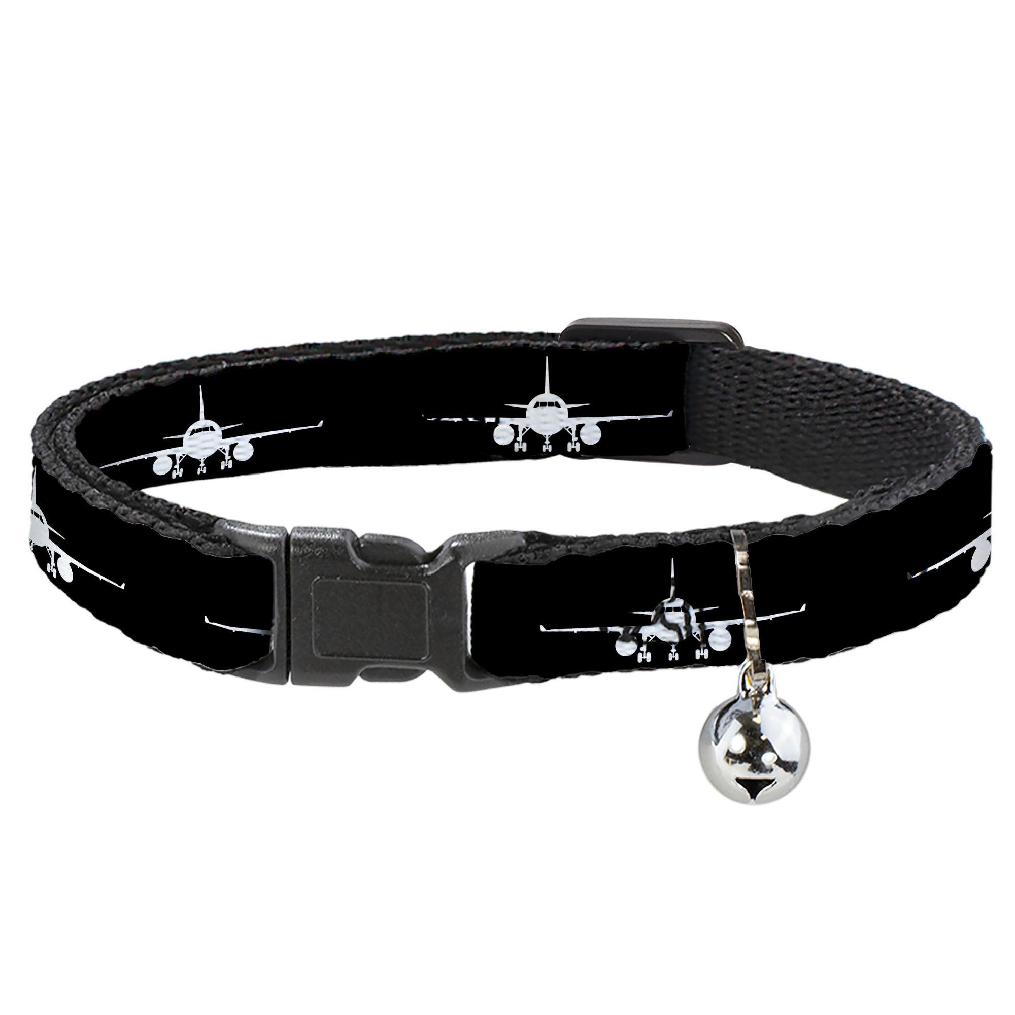 Cat Collar Breakaway with Bell - Airplane Silhouette Black White Breakaway Cat Collars Buckle-Down