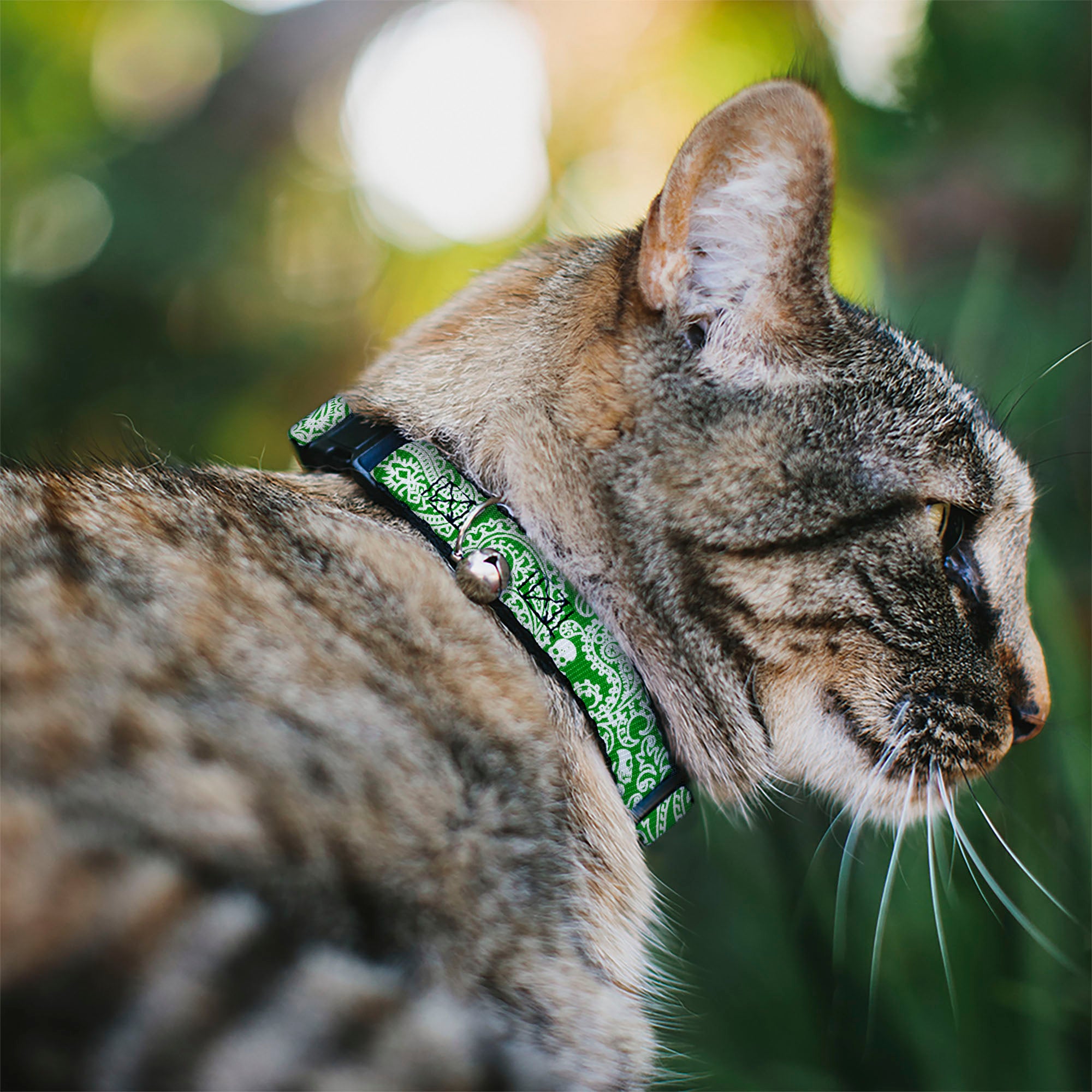 Cat Collar Breakaway - Bandana Skulls Irish Green White Breakaway Cat Collars Buckle-Down