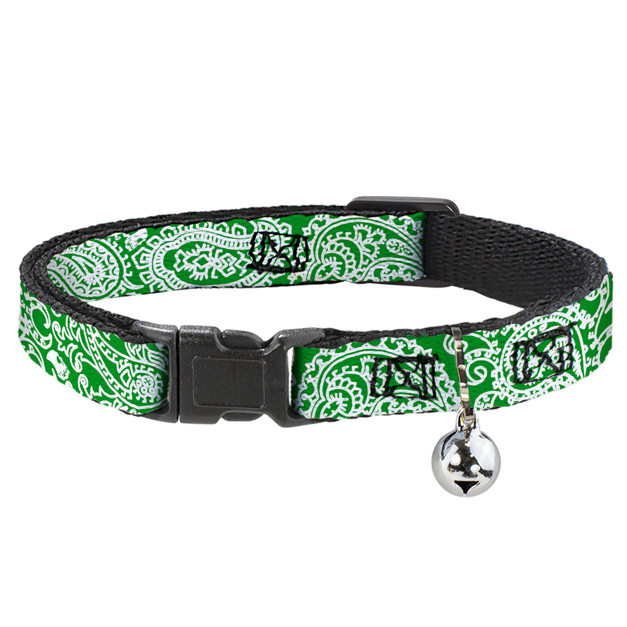 Cat Collar Breakaway - Bandana Skulls Irish Green White Breakaway Cat Collars Buckle-Down