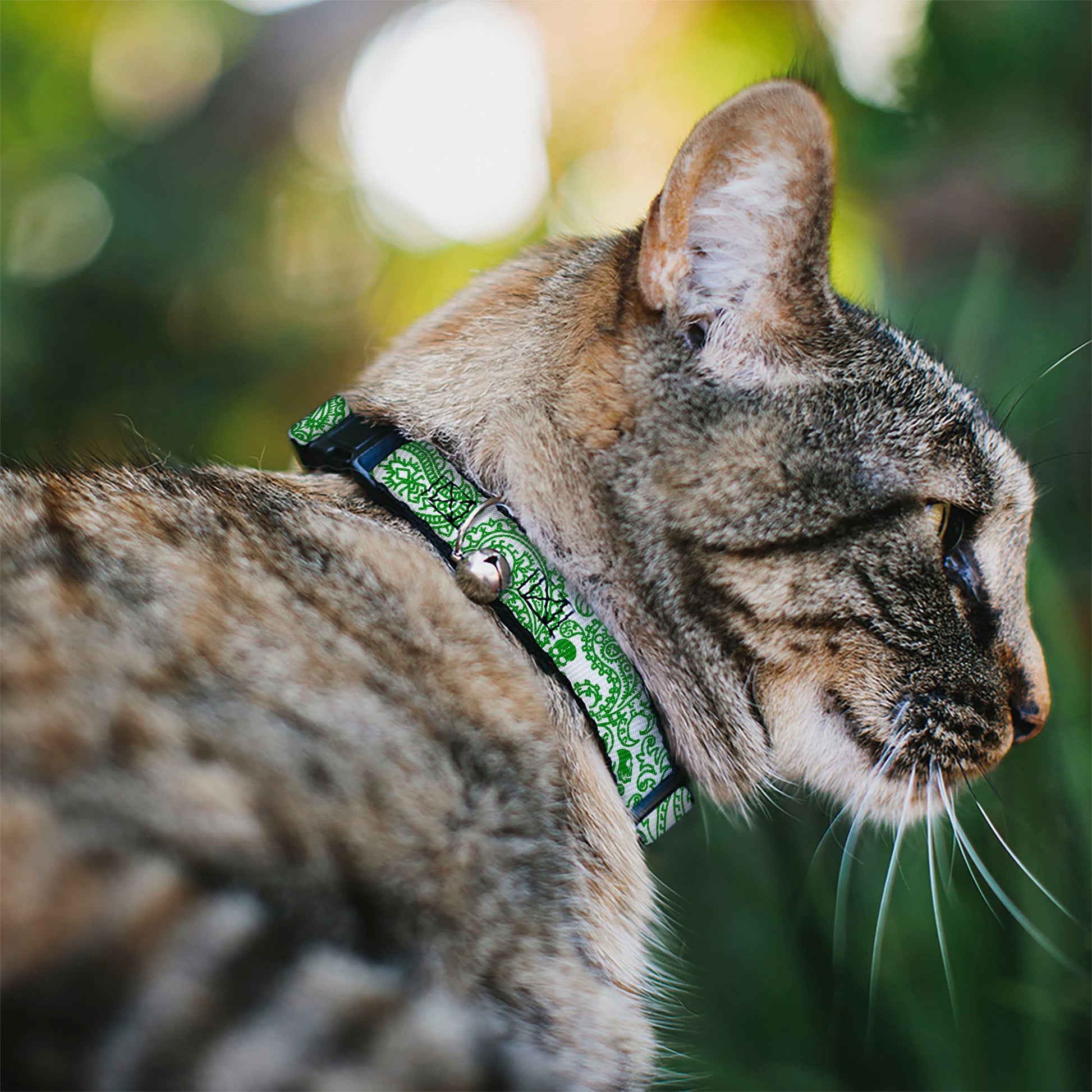 Cat Collar Breakaway - Bandana Skulls White Irish Green Breakaway Cat Collars Buckle-Down