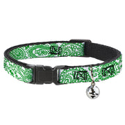 Cat Collar Breakaway - Bandana Skulls White Irish Green Breakaway Cat Collars Buckle-Down