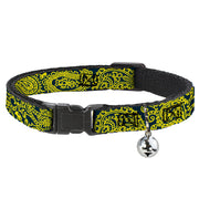 Cat Collar Breakaway - Bandana Skulls Green Gold Breakaway Cat Collars Buckle-Down