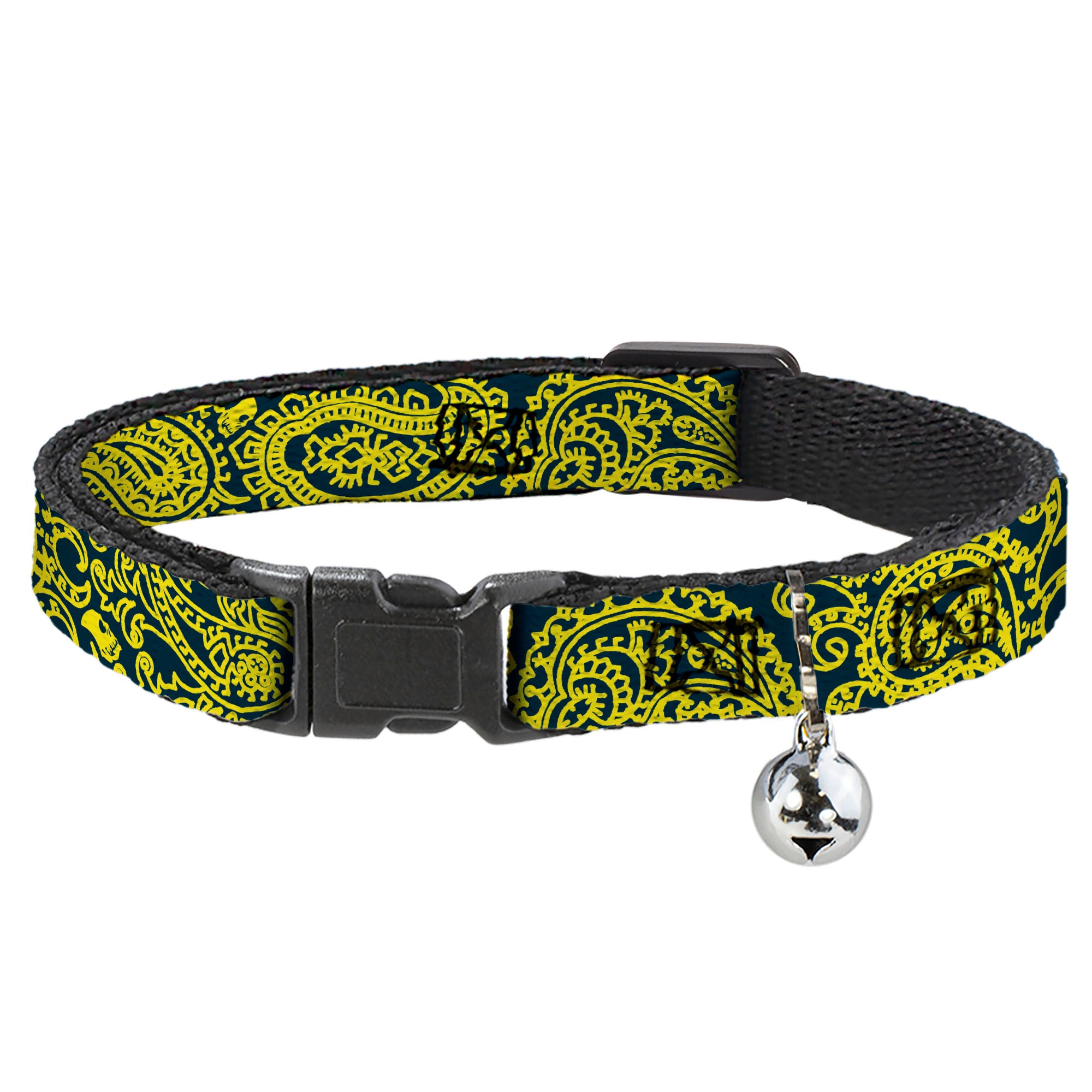 Cat Collar Breakaway - Bandana Skulls Green Gold Breakaway Cat Collars Buckle-Down