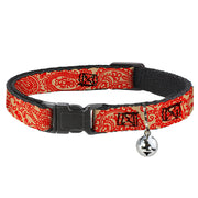 Cat Collar Breakaway - Bandana Skulls Gold Scarlet Red Breakaway Cat Collars Buckle-Down