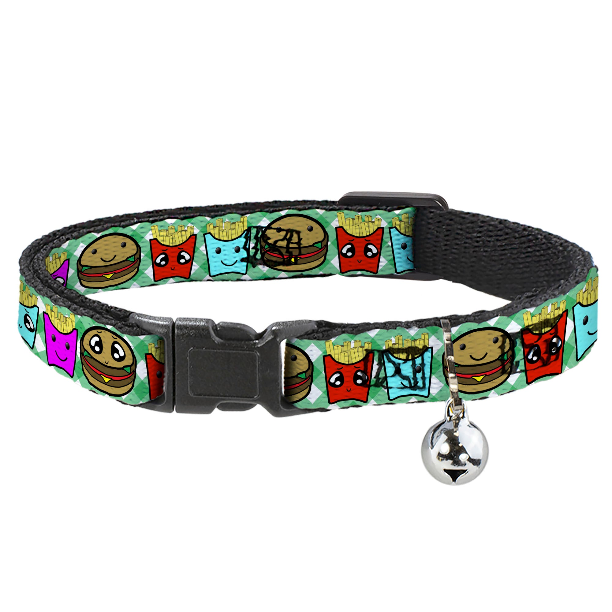 Cat Collar Breakaway - Burger & Fries Cartoon Straight Green Tablecloth Breakaway Cat Collars Buckle-Down