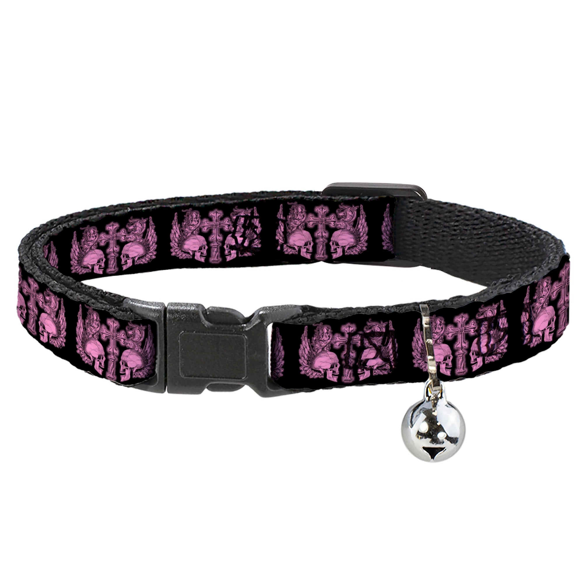 Cat Collar Breakaway - BD Skulls w Wings Black Pink Breakaway Cat Collars Buckle-Down
