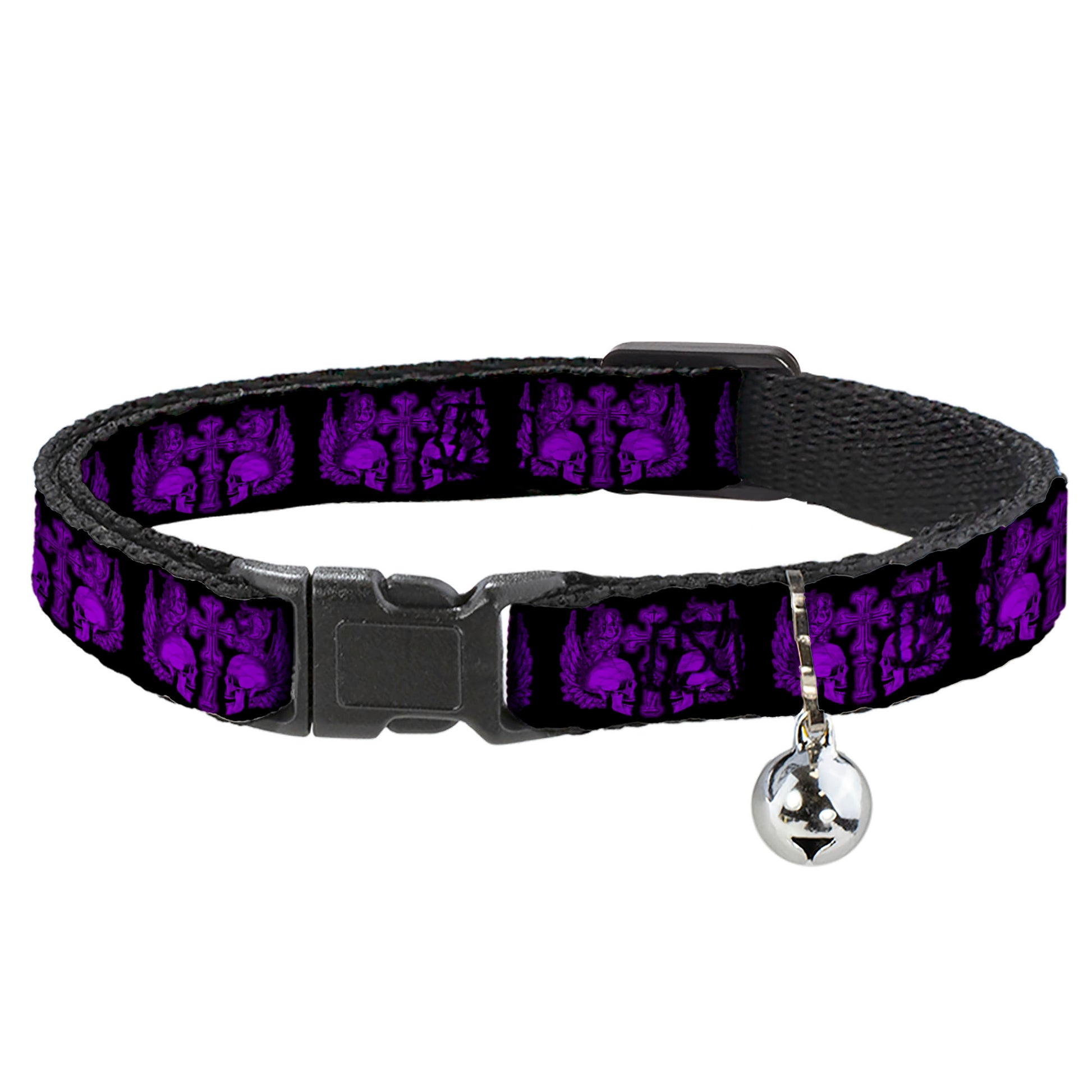 Cat Collar Breakaway - BD Skulls w Wings Black Purple Breakaway Cat Collars Buckle-Down