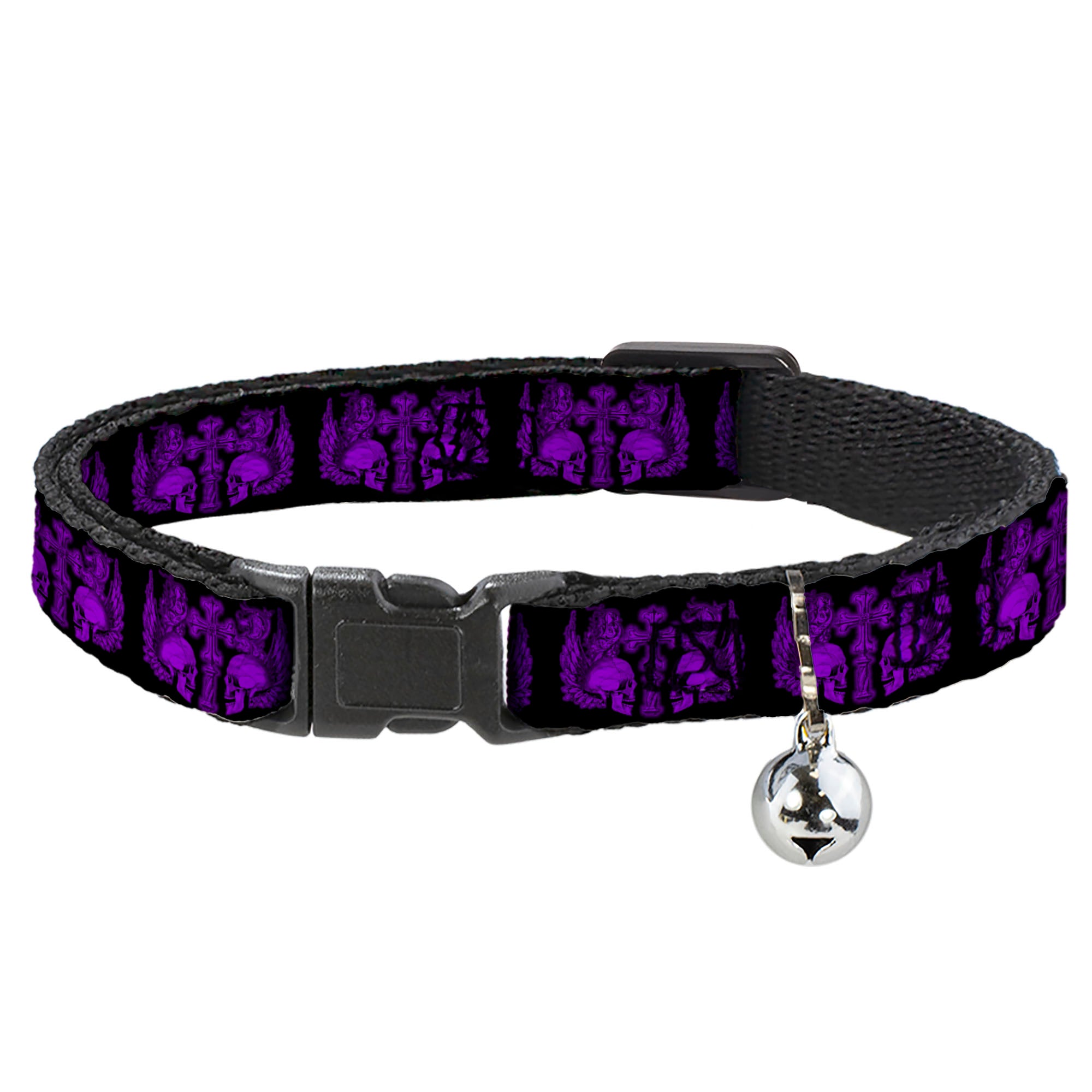 Cat Collar Breakaway - BD Skulls w Wings Black Purple Breakaway Cat Collars Buckle-Down