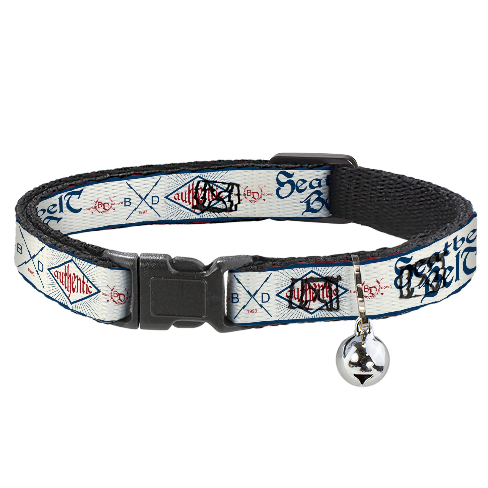 Cat Collar Breakaway - BD AUTHENTIC SEATBELT BELT White Blue Red Breakaway Cat Collars Buckle-Down