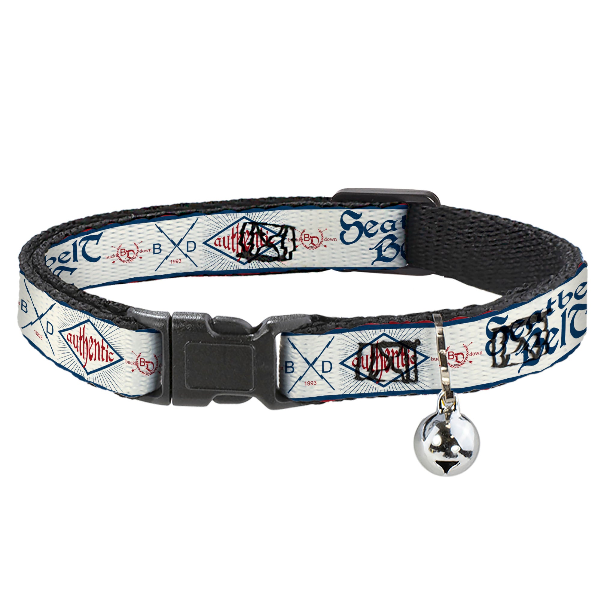 Cat Collar Breakaway - BD AUTHENTIC SEATBELT BELT White Blue Red Breakaway Cat Collars Buckle-Down