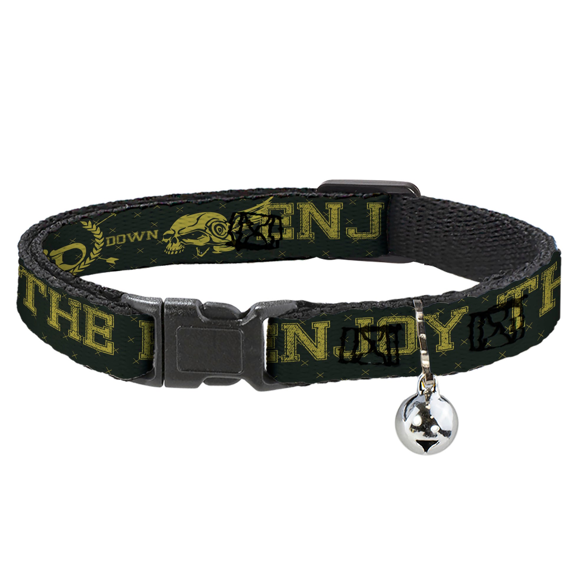 Cat Collar Breakaway - BD Winged Skull ENJOY THE RIDE Olive Lime Green Breakaway Cat Collars Buckle-Down