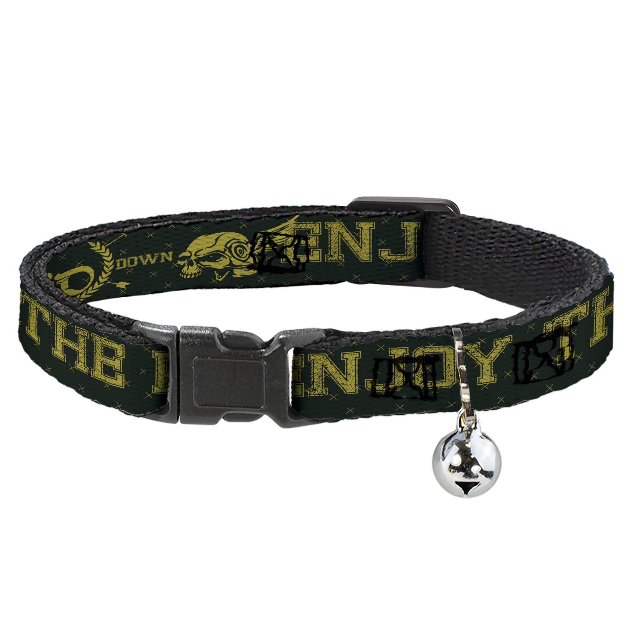 Cat Collar Breakaway - BD Winged Skull ENJOY THE RIDE Olive Lime Green Breakaway Cat Collars Buckle-Down