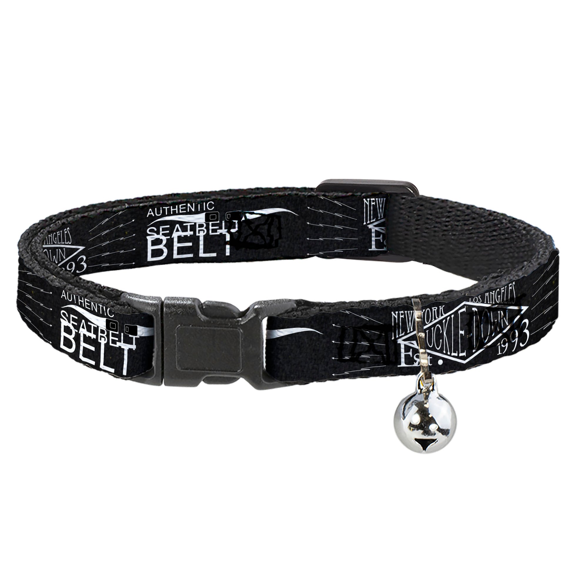 Cat Collar Breakaway - BD AUTHENTIC SEATBELT BELT NY-LA Black White Breakaway Cat Collars Buckle-Down