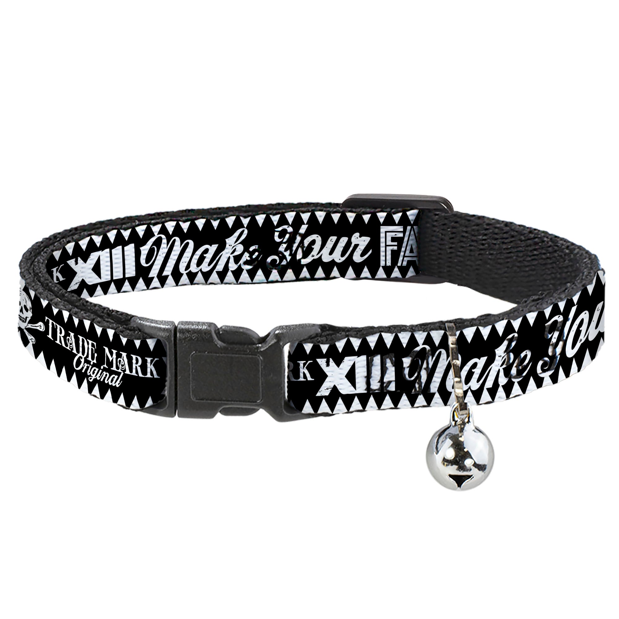 Cat Collar Breakaway - BD Skull MAKE YOUR FATE Black White Breakaway Cat Collars Buckle-Down