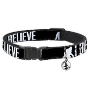 Cat Collar Breakaway - Bigfoot Silhouette I BELIEVE Black Gray White Breakaway Cat Collars Buckle-Down