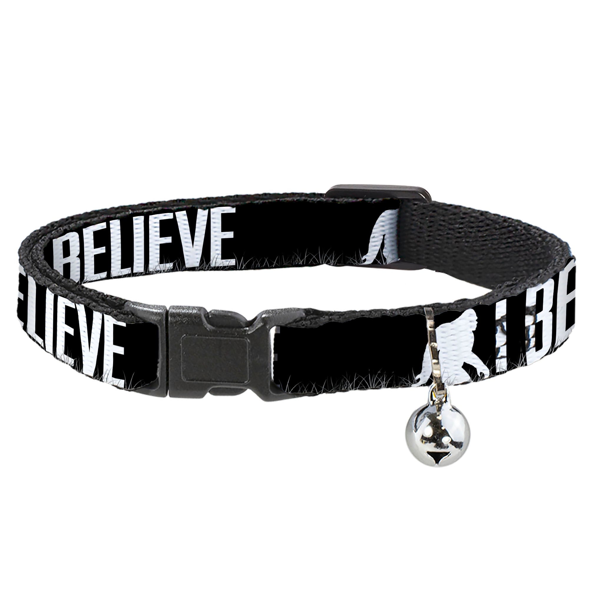Cat Collar Breakaway - Bigfoot Silhouette I BELIEVE Black Gray White Breakaway Cat Collars Buckle-Down