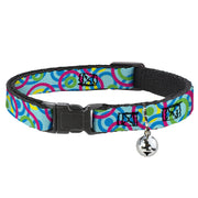 Cat Collar Breakaway - Bullseye Stacked Swirl Blues Green Yellow Pink Breakaway Cat Collars Buckle-Down